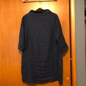 Linen high collar dress with pockets